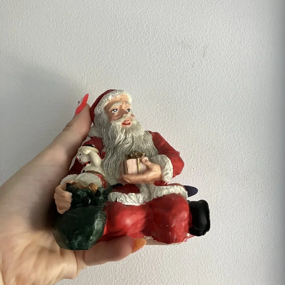 Vintage 90s‎ Santa Christmas Shelf Sitter Present Bag Stocking Red Green